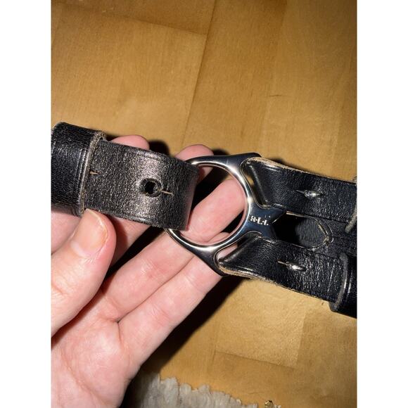 VTG Ralph Lauren Black Leather Silver Tri Strap Buckle D Ring Horse Bit S main image 5